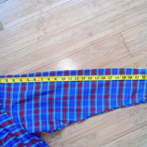 Eddie Bauer Womens L Ruffle Neck 3/4 length Nightgown Red Blue PLAID 90s USA - Picture 9 of 14